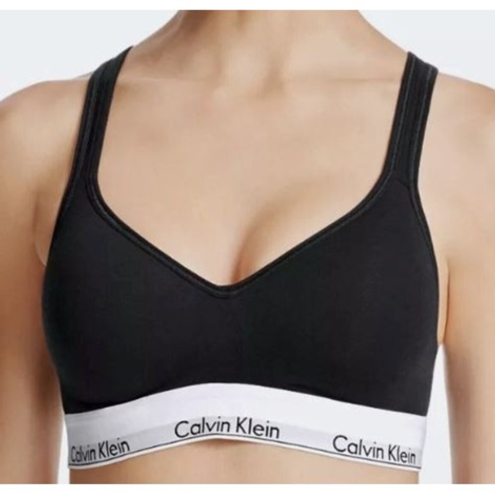 Calvin Klein Sz XL Lift Bralette Black White Cotton Blend Crossback Padded Logo